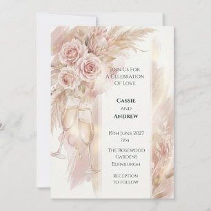 Blush Rose & Pampas Grass Wedding Invitation