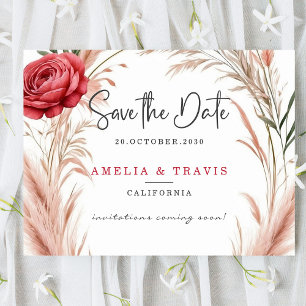 Blush Rose Pampas Grass Wedding Save the Date Card