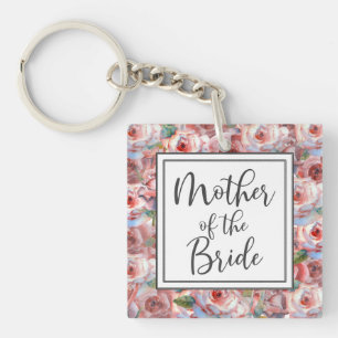 Blush Rose Pattern Mother of the Bride Square Key Ring
