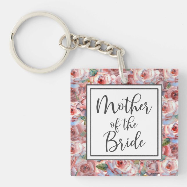 Blush Rose Pattern Mother of the Bride Square Key Ring (Front)