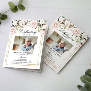 Blush Rose Photo Memorial Funeral Program Card