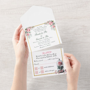 Blush rose, pink all in one invitation