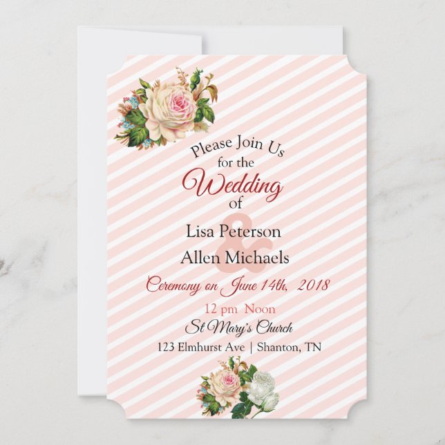 Blush Rose Pink Floral Wedding Invitation (Front)