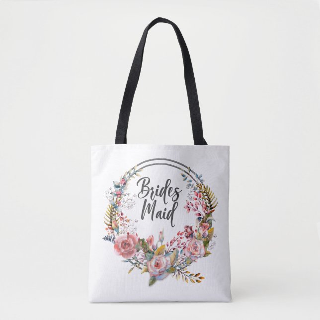 Blush Rose Pink Floral Wreath Bridesmaid Tote Bag (Front)