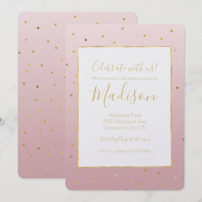 Blush Rose Pink Gold Confetti Sparkle Invitation (Front/Back)