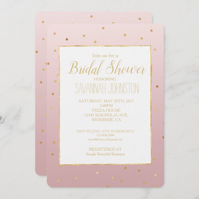 Blush Rose Pink Gold Confetti Sparkle Invitation (Front/Back)