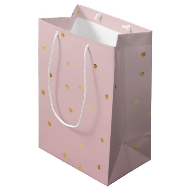 Blush Rose Pink Gold Confetti Sparkle Medium Gift Bag (Front Angled)