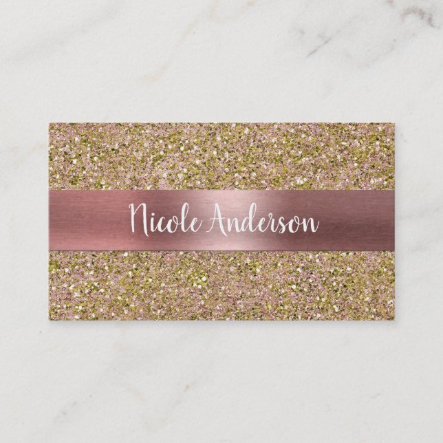Blush Rose Pink & Gold Glam Glitter Sparkle Business Card (Front)