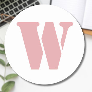 Blush Rose Pink Minimalist Family Monogram Letter  Classic Round Sticker