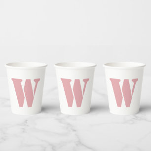 Blush Rose Pink Minimalist Family Monogram Letter  Paper Cups