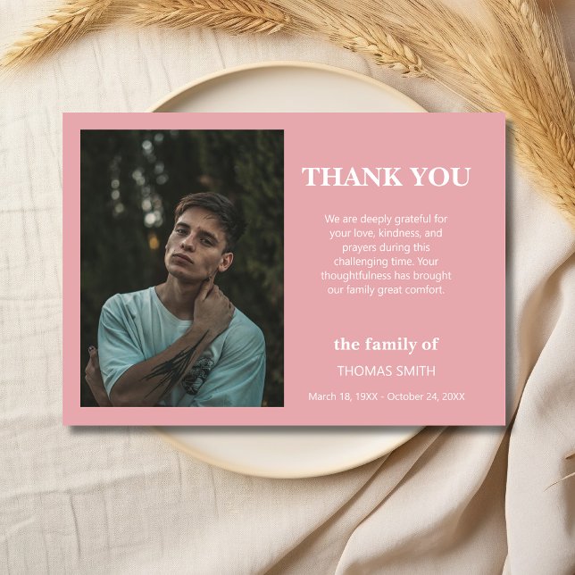 Blush Rose Pink Minimalist Photo Funeral Sympathy Thank You Card (Creator Uploaded)