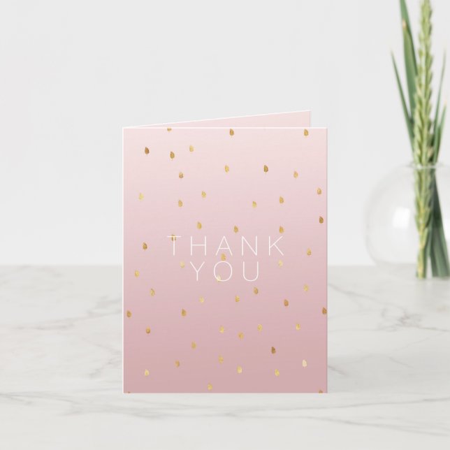 Blush Rose Pink Ombre Gold Leaves Thank You Card (Front)