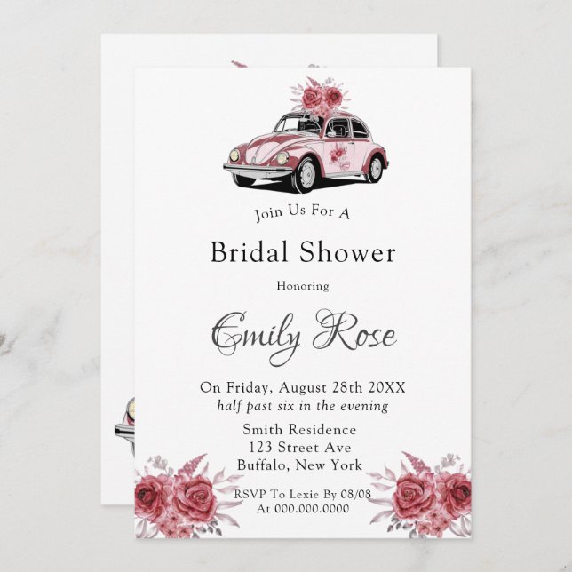 Blush Rose Pink Peony Oleander Bridal Shower Invitation (Front/Back)