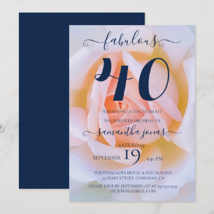 Blush rose pink white 40th birthday party invitati invitation