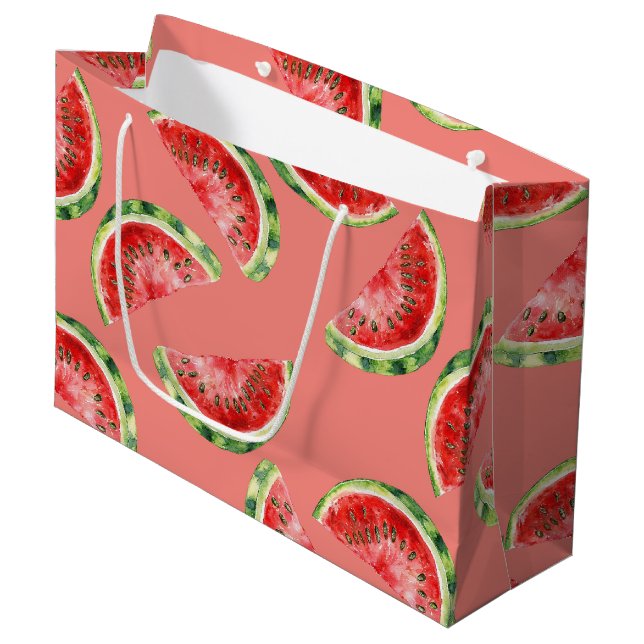 Blush Rose Red Green Watermelons Birthday Large Gift Bag (Front Angled)