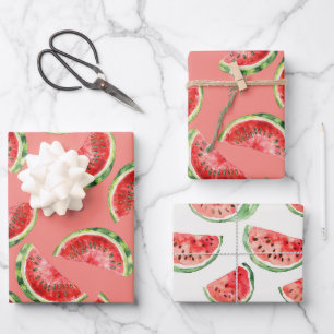 Blush Rose Red Green Watermelons Birthday Wrapping Paper Sheet