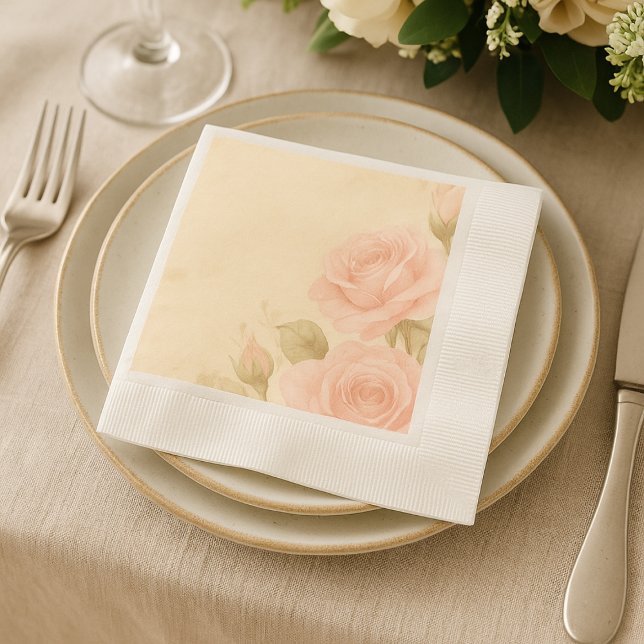 Blush Rose Romantic Floral Vintage Wedding  Napkin (Creator Uploaded)
