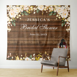 Blush Rose Rustic Wood Bridal Shower Backdrop Tapestry