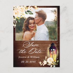 Blush Rose Rustic Wood PHOTO Wedding Save the Date Postcard