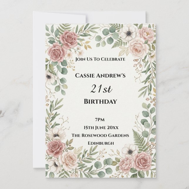 Blush Rose Sage Wreath Birthday Invitation (Front)