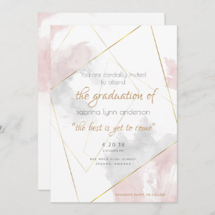 Blush Rose Silver Watercolor Geometric Graduation Invitation