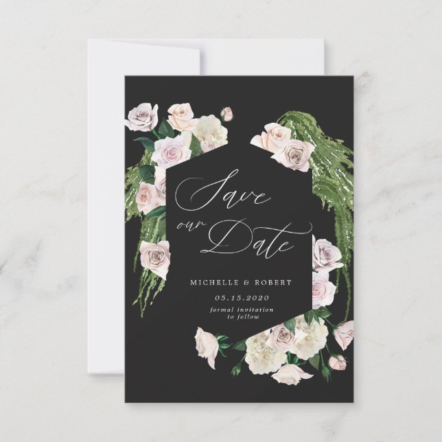 Blush rose sophisticated floral Save The Date Card (Front)