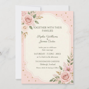 Blush Rose Starry Gold Wedding Invitation