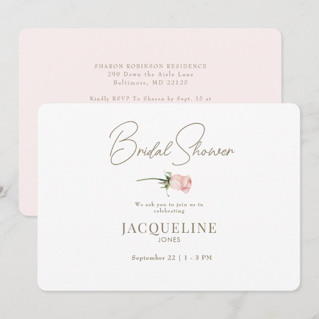  Blush Rose Stem Bridal Shower Invitation (Front/Back)