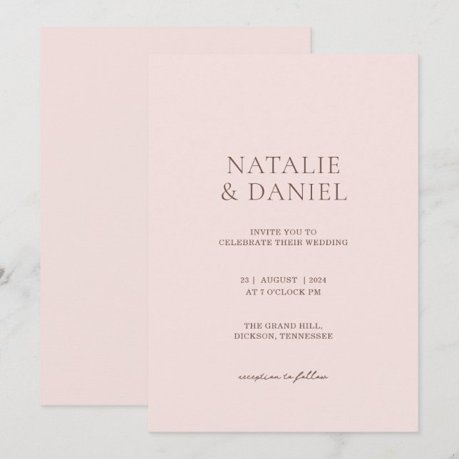 Blush Rose & Warm Brown Chic Wedding Invitation (Front/Back)