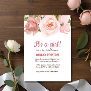 Blush Rose Watercolor Floral Baby Shower Invitation