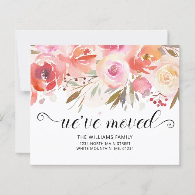 Blush Rose Watercolor Floral Budget Moving Card  (Front)