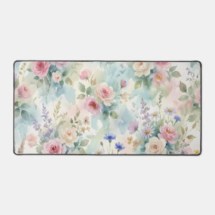 Blush Rose Watercolor Floral Desk Mat