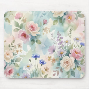 Blush Rose Watercolor Floral Mouse Mat