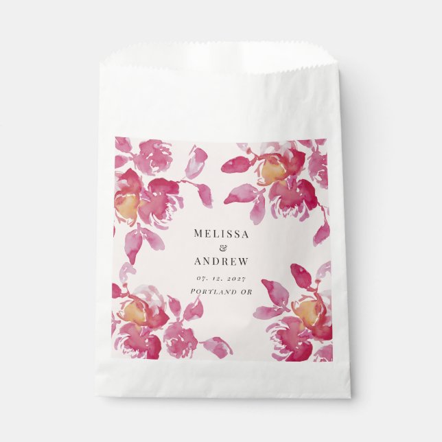 Blush Rose Watercolor Modern Wedding Favour Bags (Front)