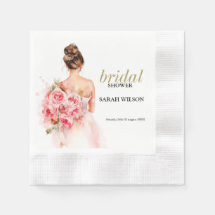 Blush Rose Watercolor Wedding Gown Bridal Shower Napkin