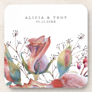 Blush Rose Watercolor Wedding Plastic Coaster