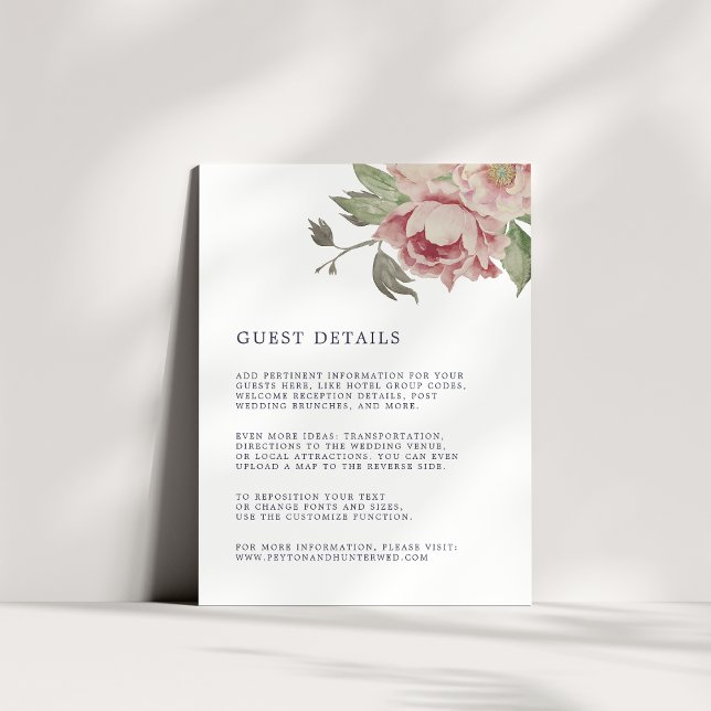 Blush Rose Wedding Guest Details Card (Creator Uploaded)