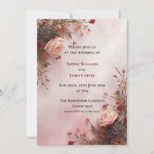 Blush Rose Wedding Invitation   Floral Romantic