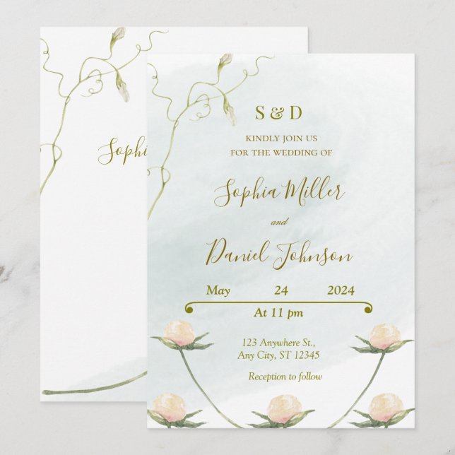 Blush Rose Wedding Invite (Front/Back)
