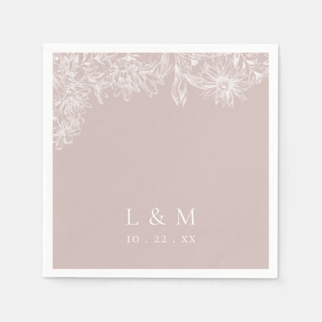 Blush Rose White Monogram Wedding Napkins (Front)
