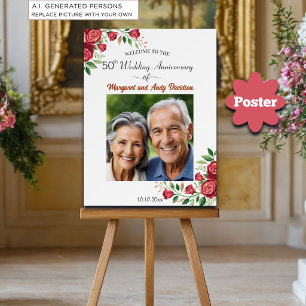 Blush Roses 50th Wedding Anniversary Photo Welcome Poster