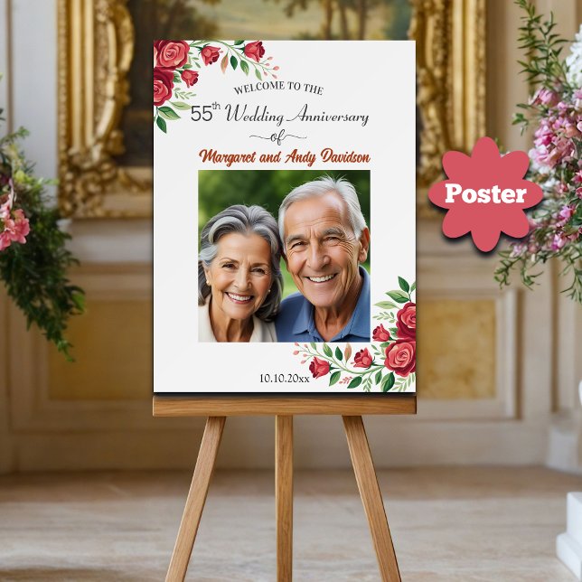 Blush Roses 55th Wedding Anniversary Photo Welcome Poster (Creator Uploaded)