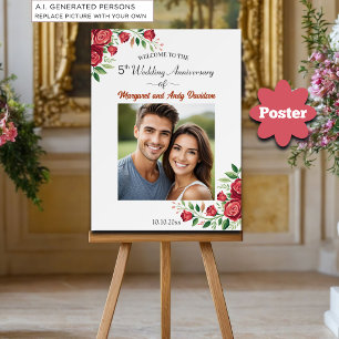 Blush Roses 5th Wedding Anniversary Photo Welcome Poster