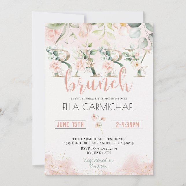 Blush Roses Baby Brunch Invitation (Front)