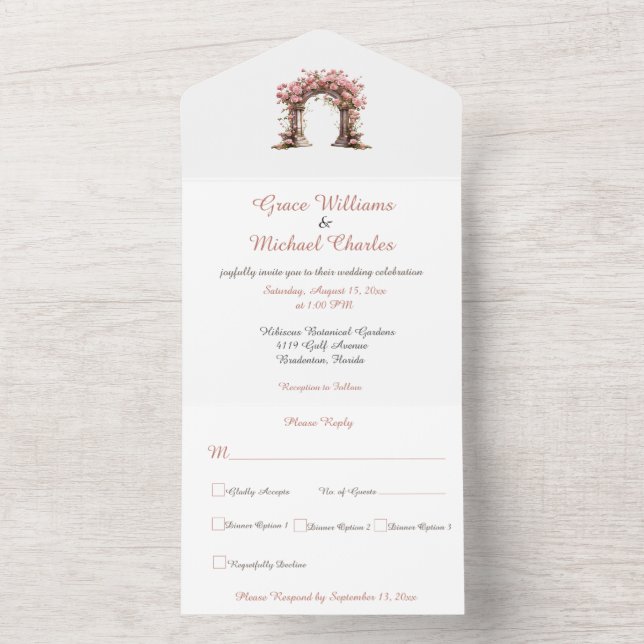 Blush Roses Boho Wedding a All In One Invitation (Inside)