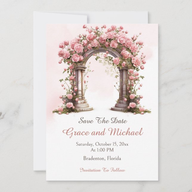 Blush Roses Boho Wedding Arch Wedding  Save The Date (Front)