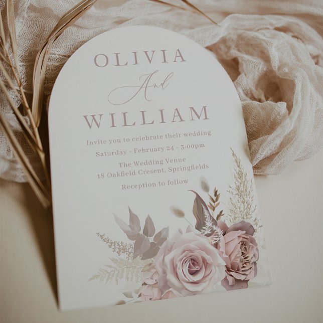 Blush Roses Elegant Boho Modern Arch Wedding Invitation (Creator Uploaded)