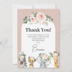 Blush Roses Floral Arch Safari Thank You Card