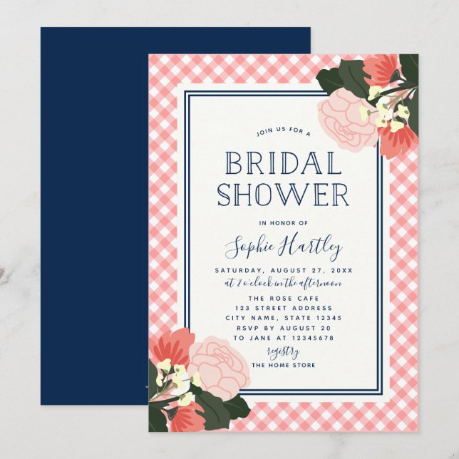 Blush Roses Floral Bridal Shower Invitation (Front/Back)