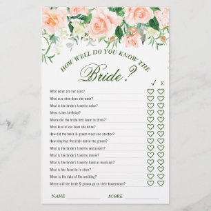 Blush Roses Floral Double-Sided Bridal Shower Game
